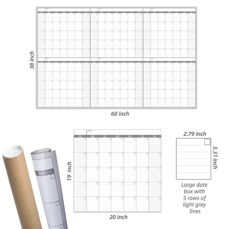 JJPRO Large Dry Erase Wall Calendar - 60â€œ x 38" Undated Blank 6 Month Calendar - Giant Whiteboard 6 Month Poster - Premium Laminated Undated Planner for Classroom, Office, Project & Family Schedule - Image 3